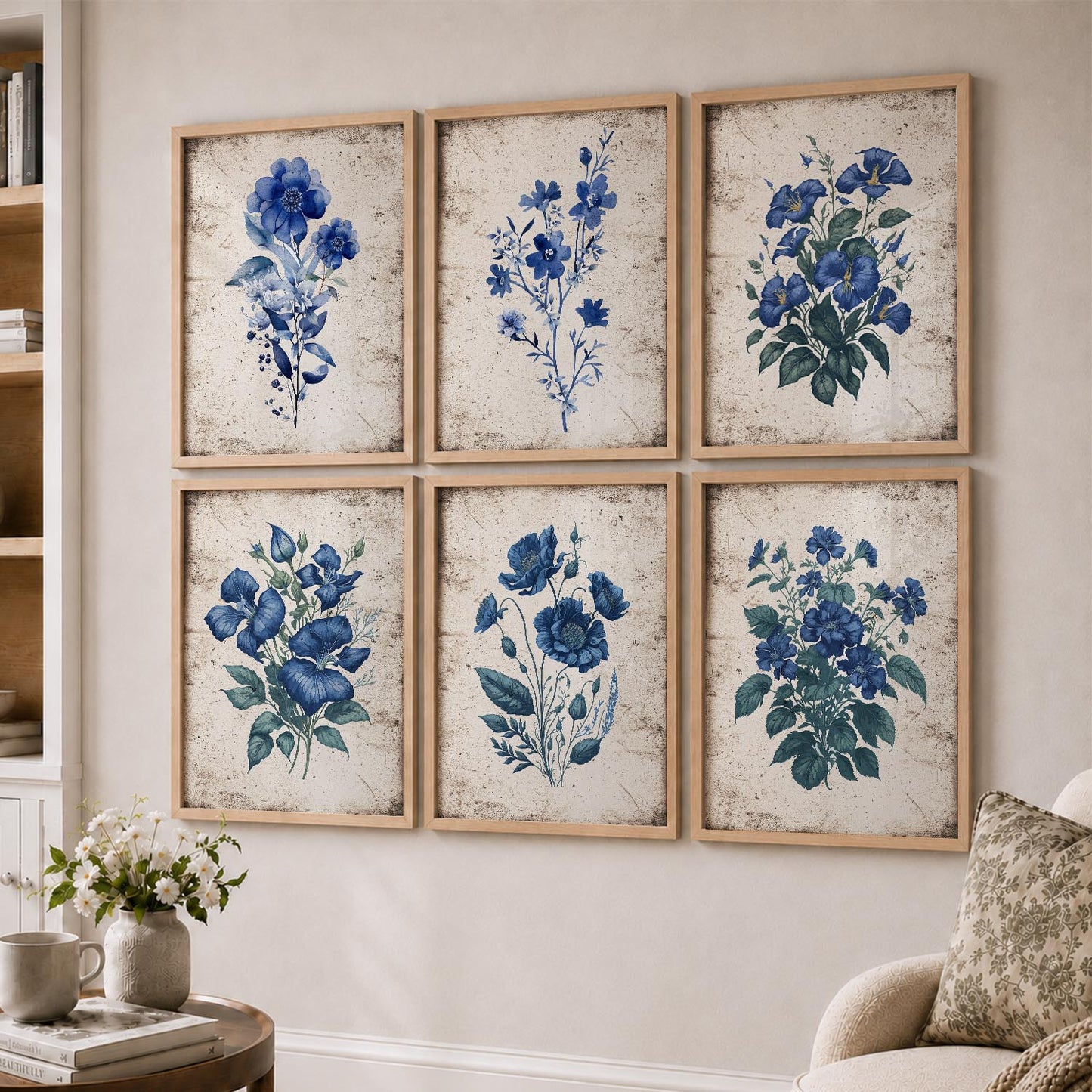 Floral Inspired Elegant Wall Decor Prints with Frame for Home Living Room Bedroom and Office Wall Decor Set of 6