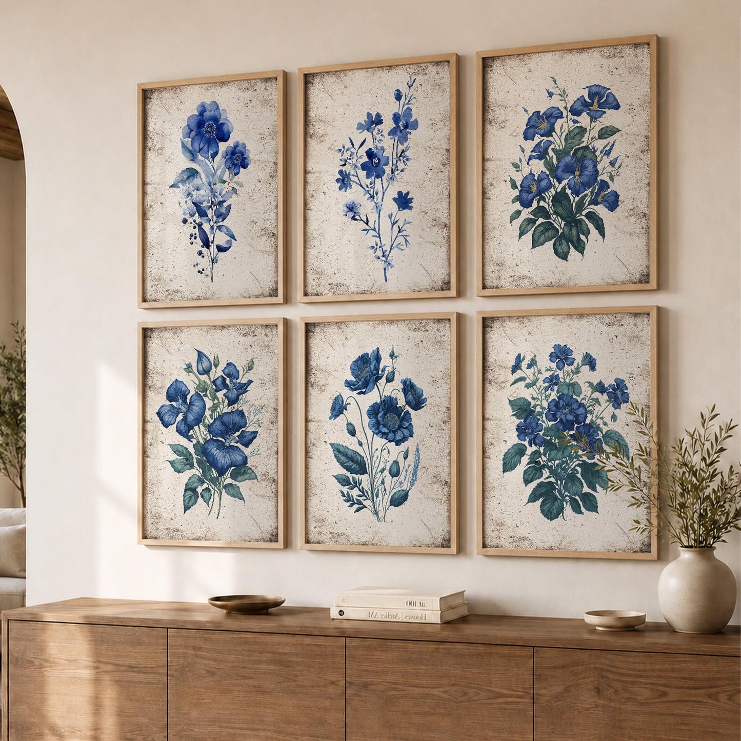 Floral Inspired Elegant Wall Decor Prints with Frame for Home Living Room Bedroom and Office Wall Decor Set of 6