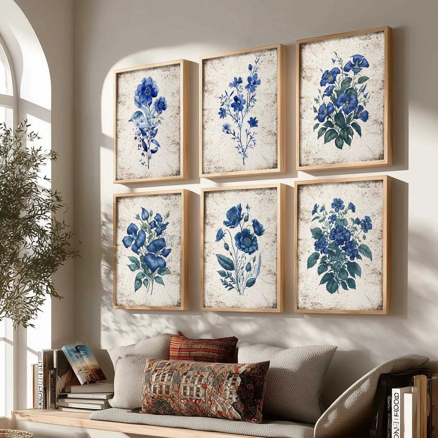 Floral Inspired Elegant Wall Decor Prints with Frame for Home Living Room Bedroom and Office Wall Decor Set of 6