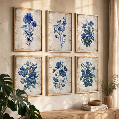 Floral Inspired Elegant Wall Decor Prints with Frame for Home Living Room Bedroom and Office Wall Decor Set of 6