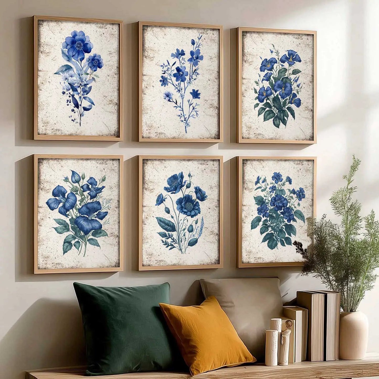 Floral Inspired Elegant Wall Decor Prints with Frame for Home Living Room Bedroom and Office Wall Decor Set of 6