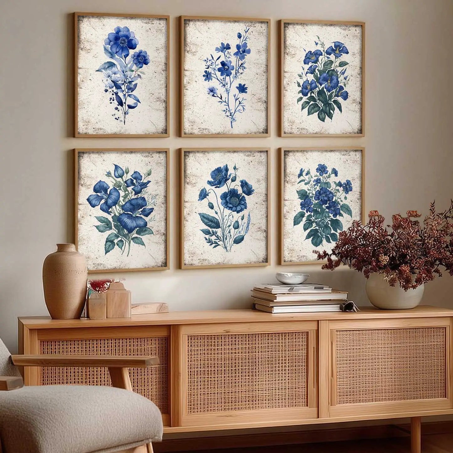 Floral Inspired Elegant Wall Decor Prints with Frame for Home Living Room Bedroom and Office Wall Decor Set of 6