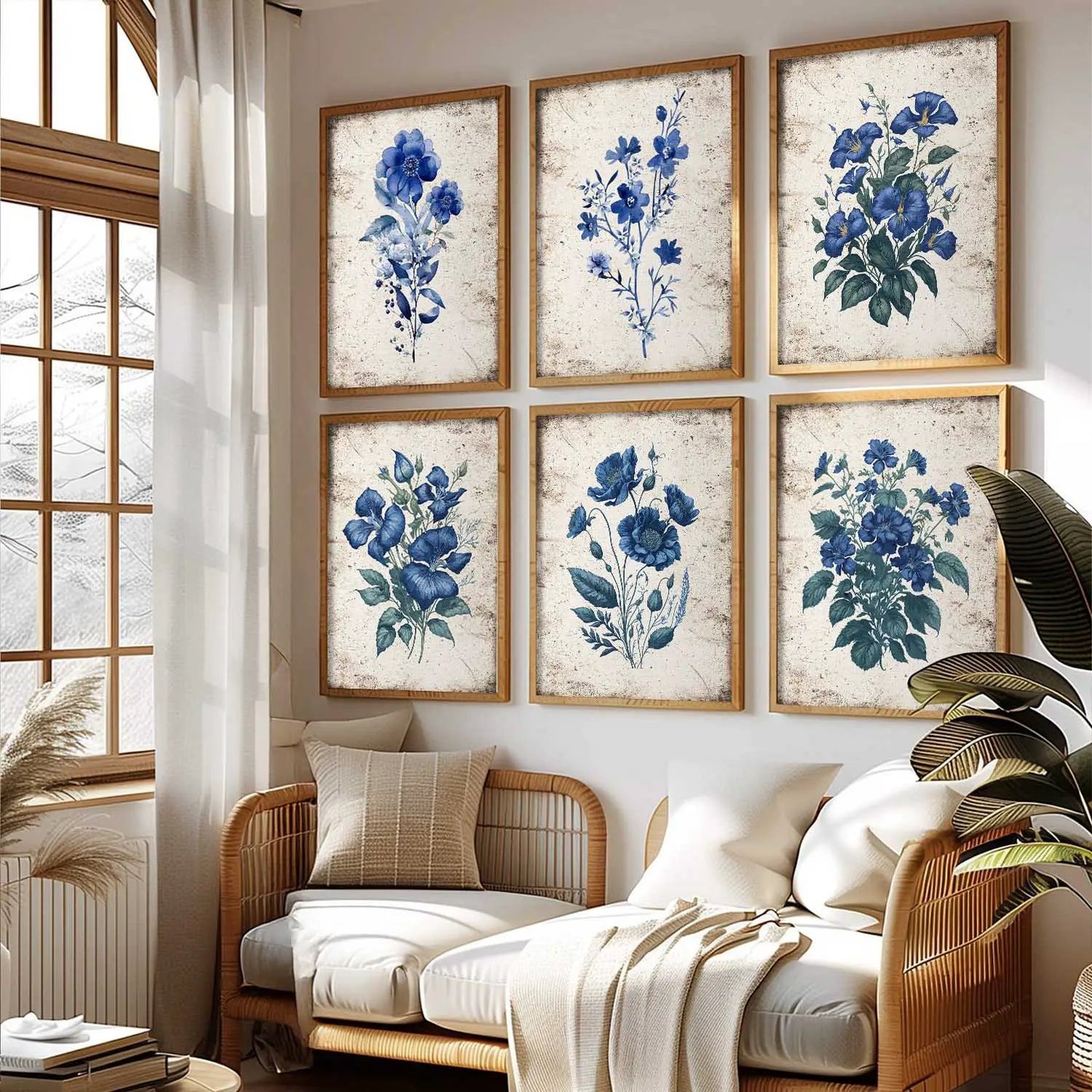 Floral Inspired Elegant Wall Decor Prints with Frame for Home Living Room Bedroom and Office Wall Decor Set of 6