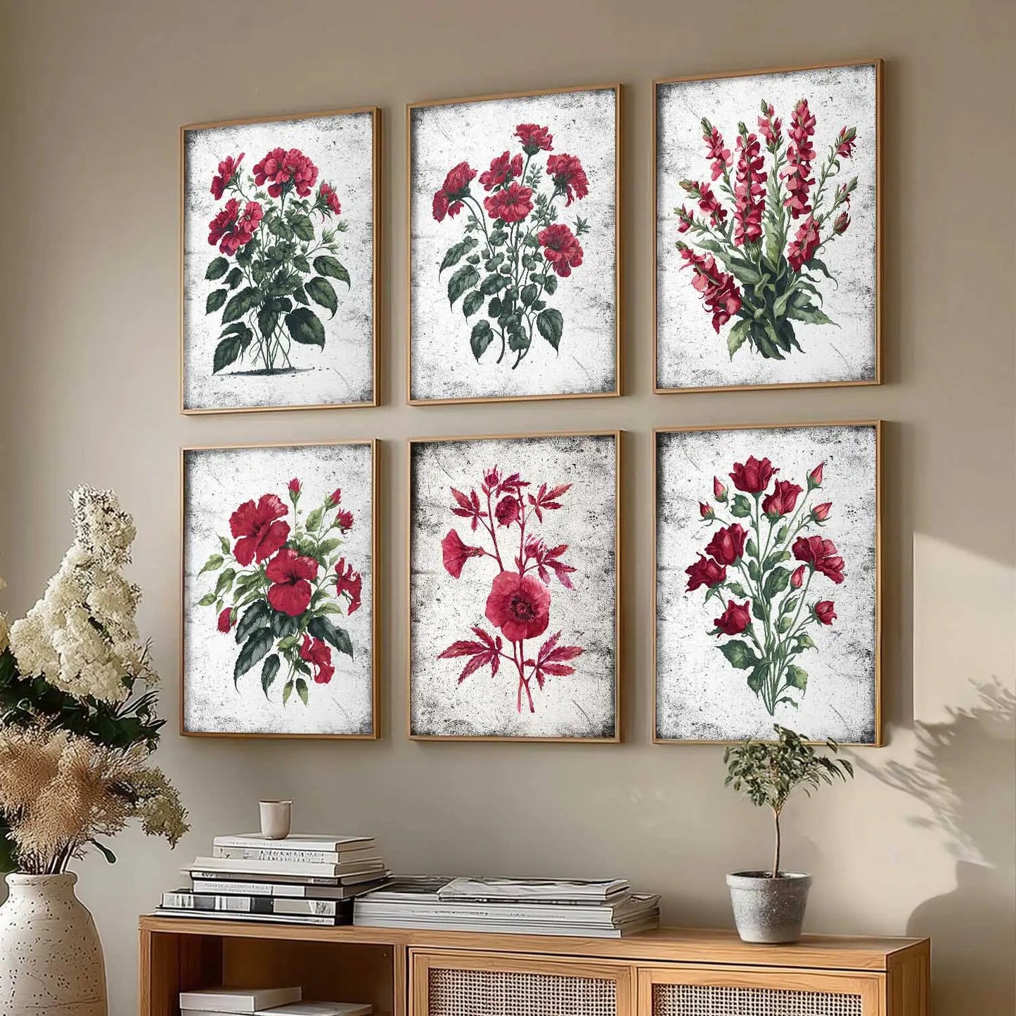 Floral Inspired Elegant Wall Decor Prints with Frame for Home Living Room Bedroom and Office Wall Decor Set of 6