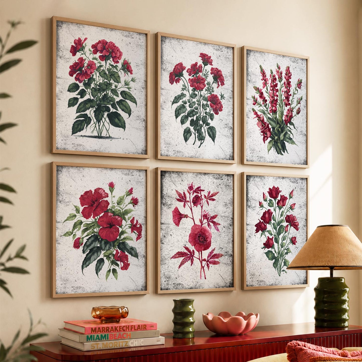 Floral Inspired Elegant Wall Decor Prints with Frame for Home Living Room Bedroom and Office Wall Decor Set of 6