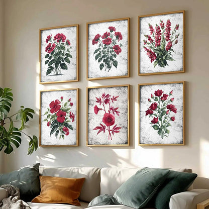 Floral Inspired Elegant Wall Decor Prints with Frame for Home Living Room Bedroom and Office Wall Decor Set of 6
