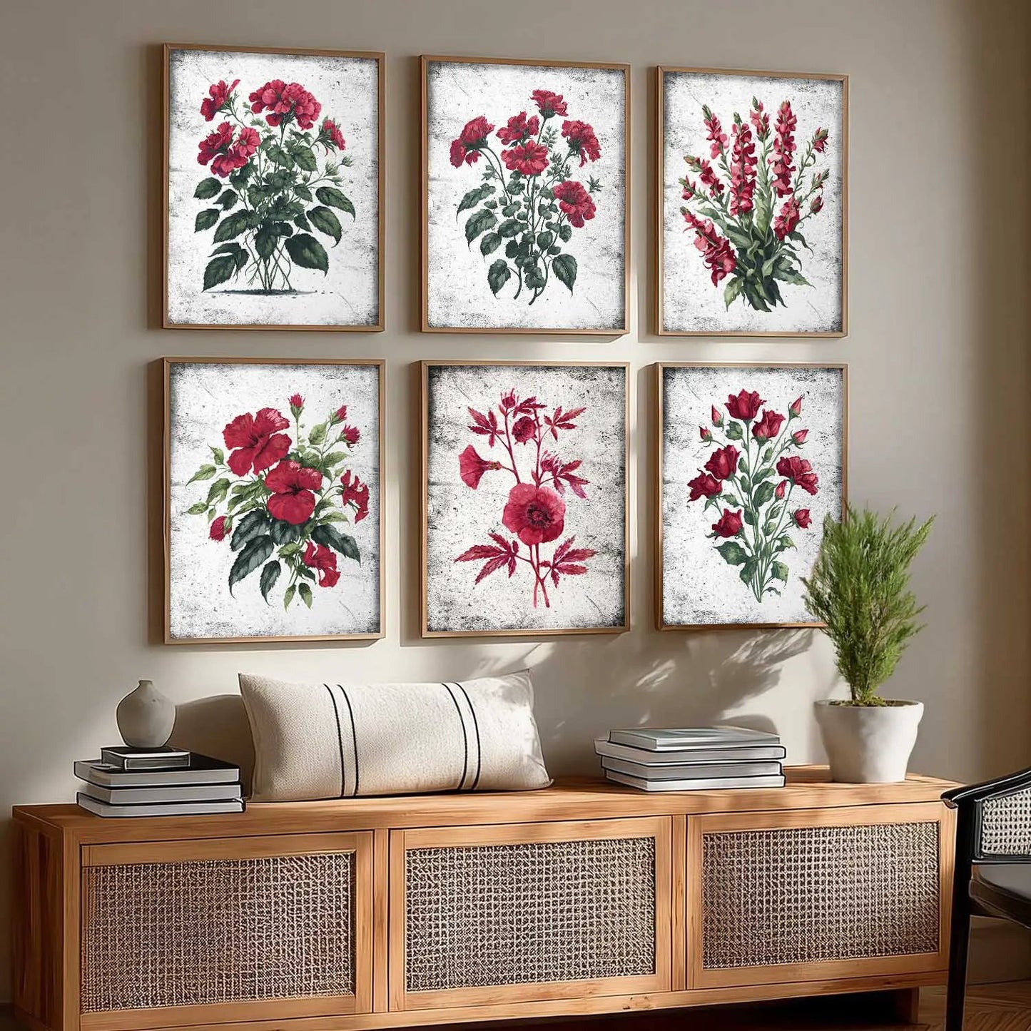 Floral Inspired Elegant Wall Decor Prints with Frame for Home Living Room Bedroom and Office Wall Decor Set of 6