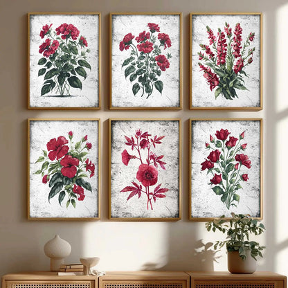 Floral Inspired Elegant Wall Decor Prints with Frame for Home Living Room Bedroom and Office Wall Decor Set of 6