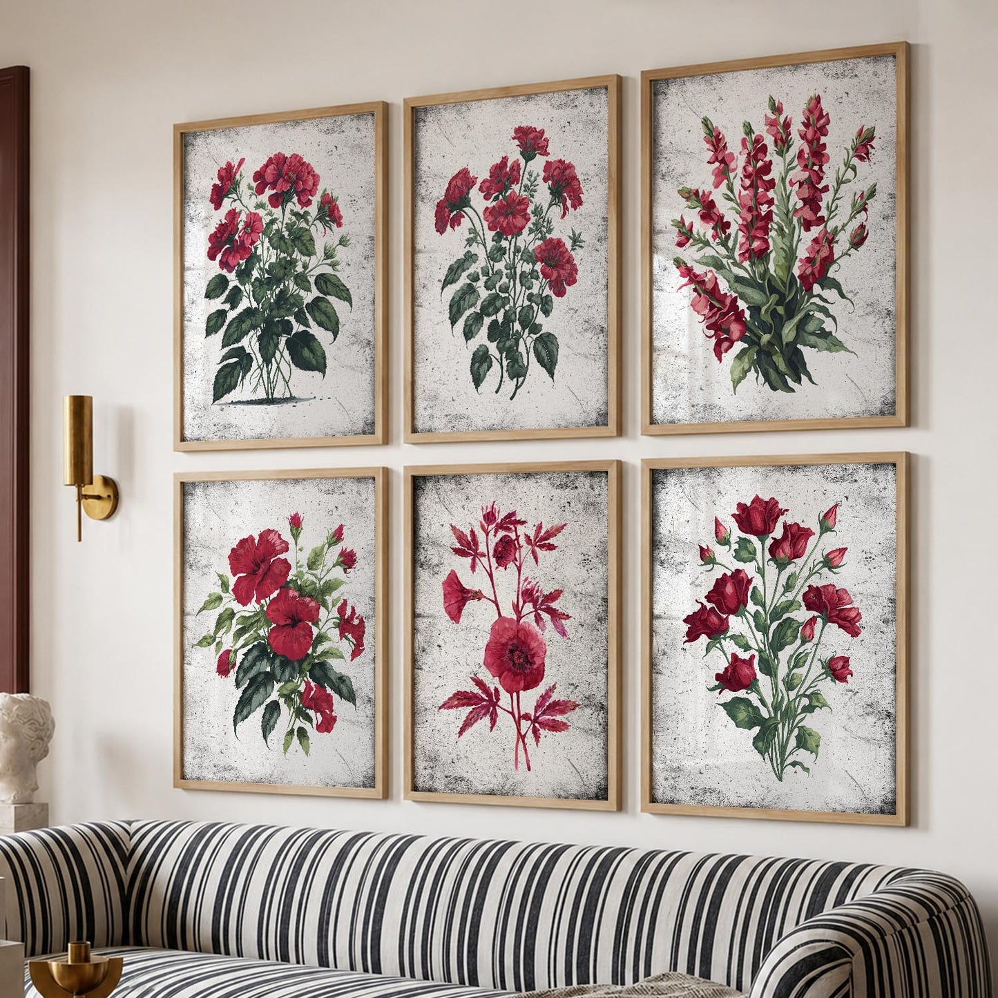 Floral Inspired Elegant Wall Decor Prints with Frame for Home Living Room Bedroom and Office Wall Decor Set of 6
