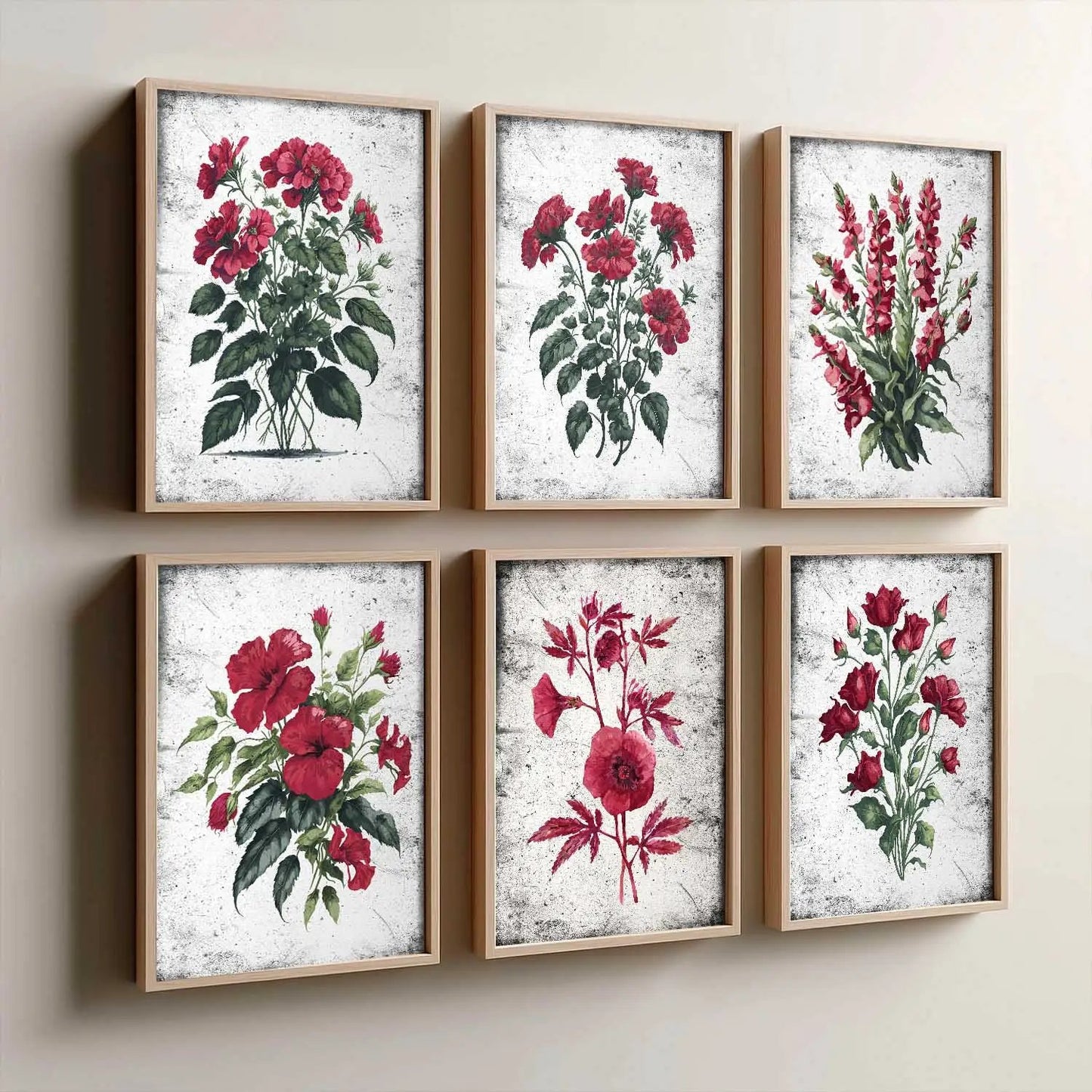 Floral Inspired Elegant Wall Decor Prints with Frame for Home Living Room Bedroom and Office Wall Decor Set of 6