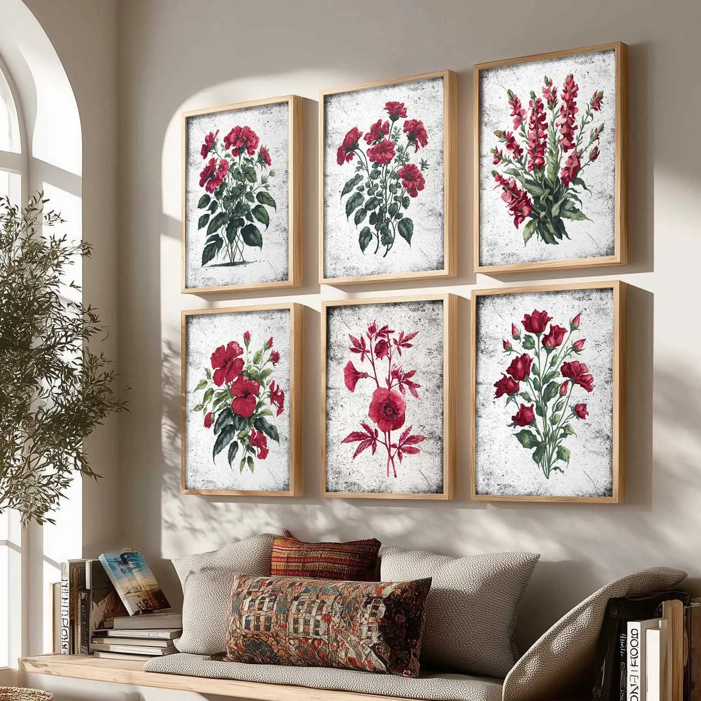 Floral Inspired Elegant Wall Decor Prints with Frame for Home Living Room Bedroom and Office Wall Decor Set of 6
