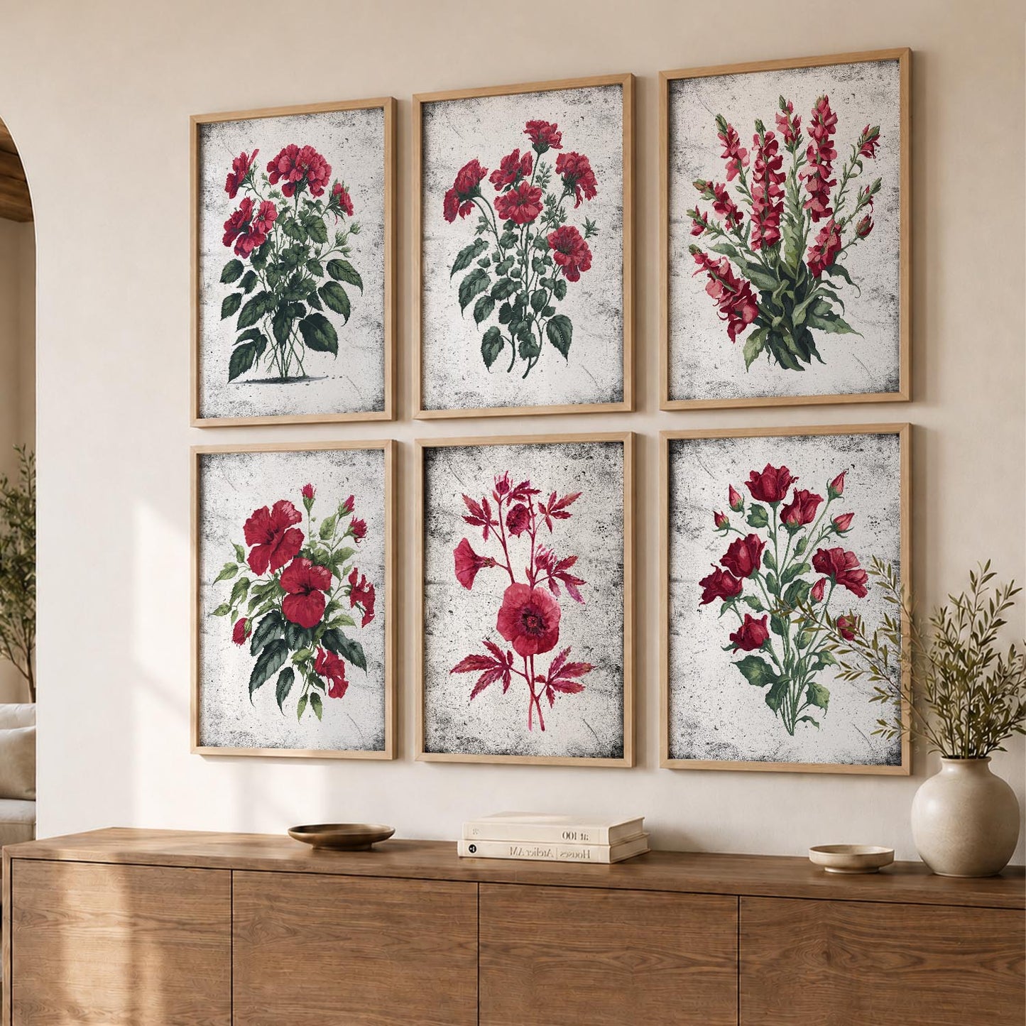 Floral Inspired Elegant Wall Decor Prints with Frame for Home Living Room Bedroom and Office Wall Decor Set of 6