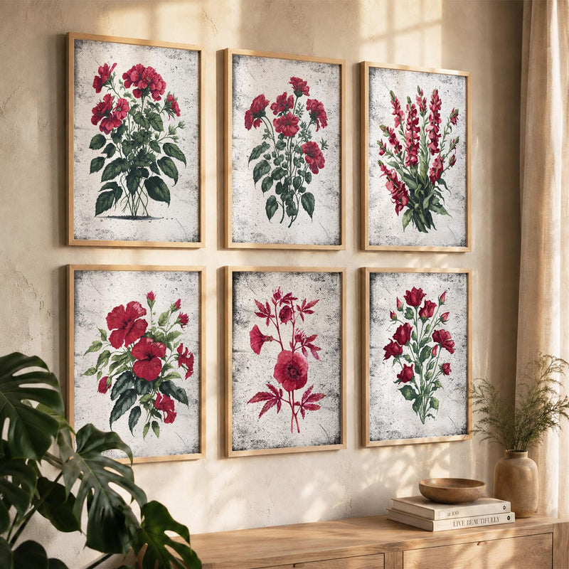Floral Inspired Elegant Wall Decor Prints with Frame for Home Living Room Bedroom and Office Wall Decor Set of 6