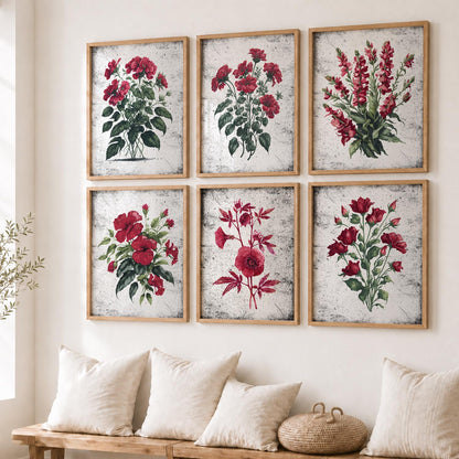 Floral Inspired Elegant Wall Decor Prints with Frame for Home Living Room Bedroom and Office Wall Decor Set of 6