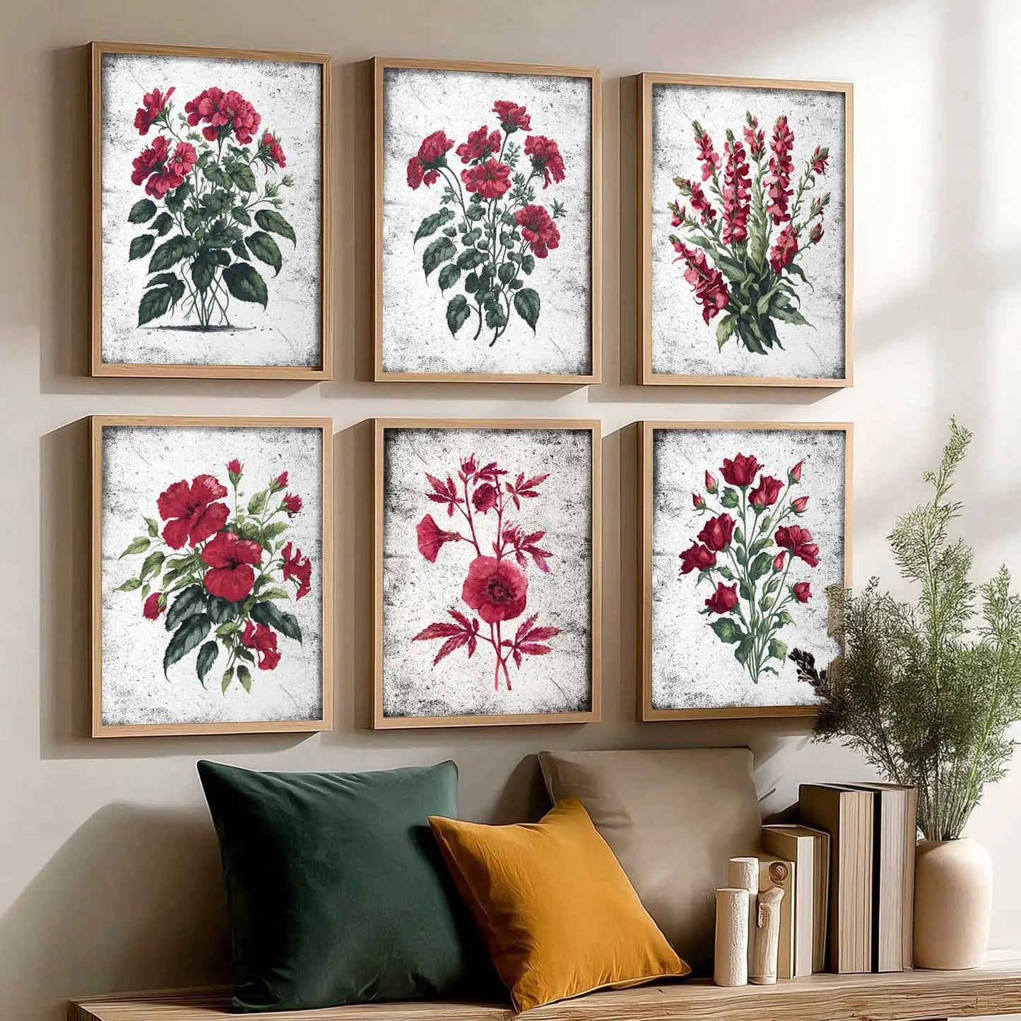 Floral Inspired Elegant Wall Decor Prints with Frame for Home Living Room Bedroom and Office Wall Decor Set of 6
