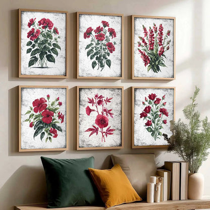 Floral Inspired Elegant Wall Decor Prints with Frame for Home Living Room Bedroom and Office Wall Decor Set of 6