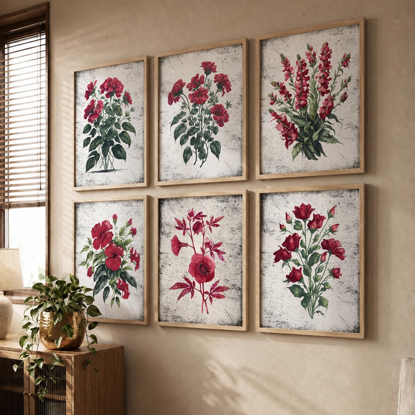 Floral Inspired Elegant Wall Decor Prints with Frame for Home Living Room Bedroom and Office Wall Decor Set of 6
