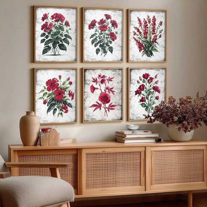 Floral Inspired Elegant Wall Decor Prints with Frame for Home Living Room Bedroom and Office Wall Decor Set of 6