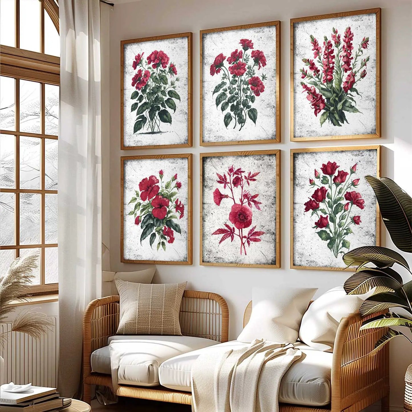 Floral Inspired Elegant Wall Decor Prints with Frame for Home Living Room Bedroom and Office Wall Decor Set of 6