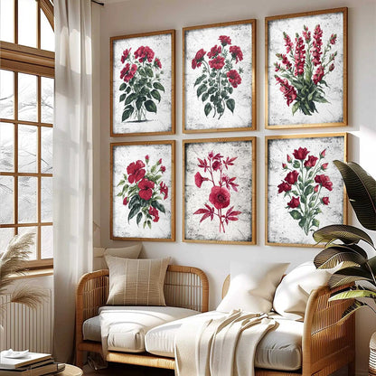 Floral Inspired Elegant Wall Decor Prints with Frame for Home Living Room Bedroom and Office Wall Decor Set of 6