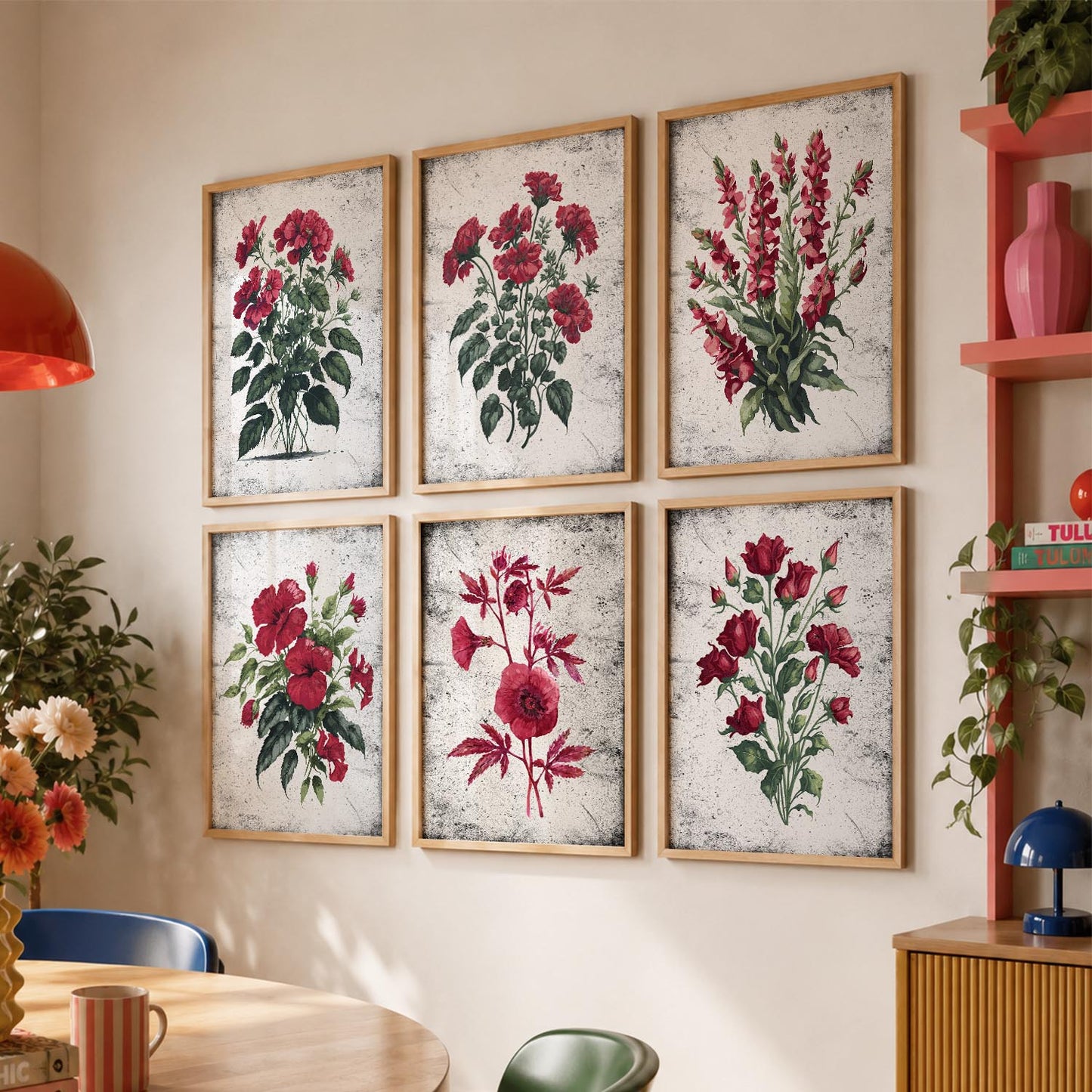 Floral Inspired Elegant Wall Decor Prints with Frame for Home Living Room Bedroom and Office Wall Decor Set of 6