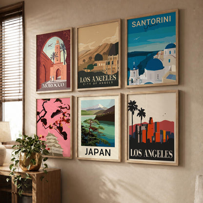 Travel Theme Iconic City View Retro Framed Posters for Wall Decor Set of 6