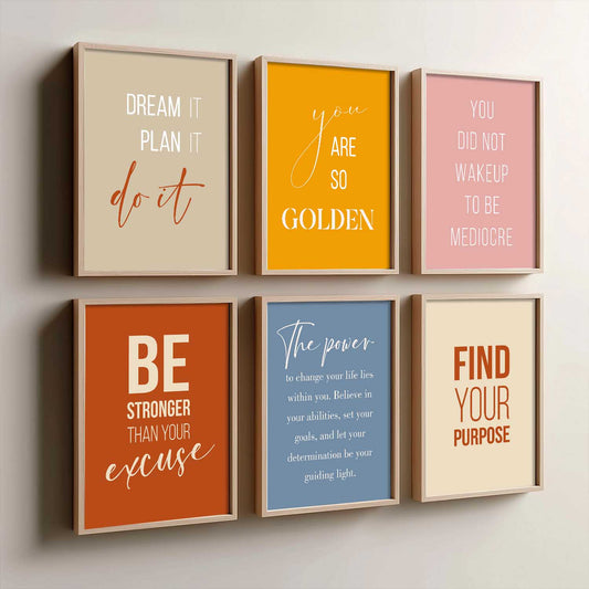 Motivational Quotes Vibrant Colors Posters with Frame for Office Living Room Bedroom Study Room School Wall Decor Set of 6