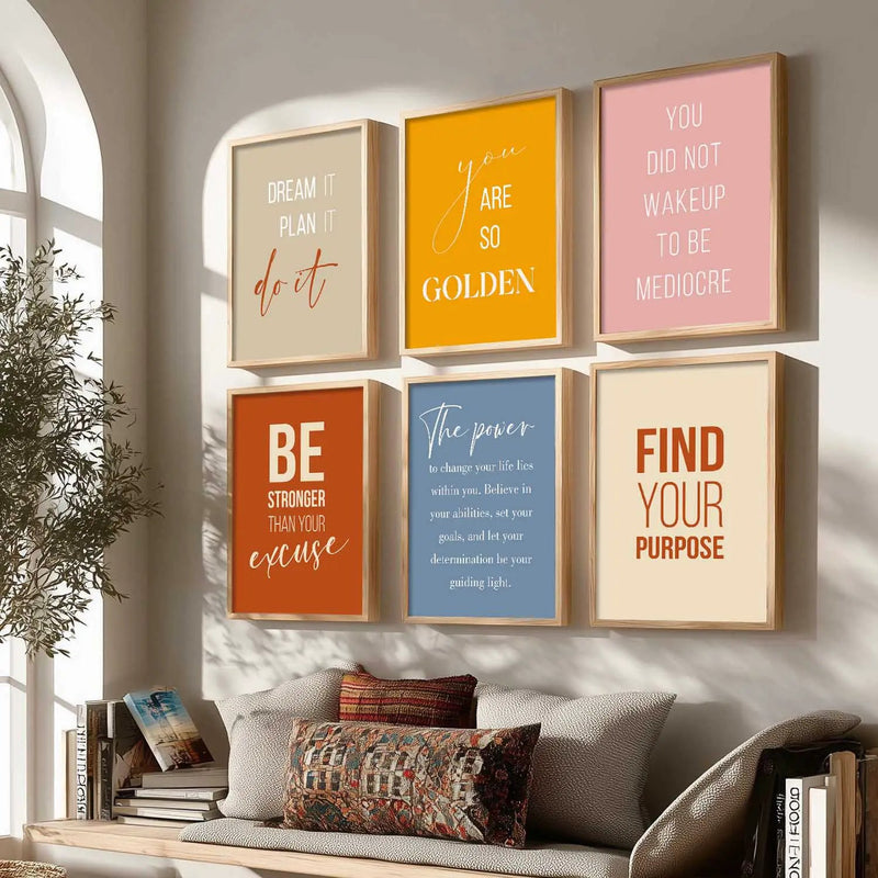 Motivational Quotes Vibrant Colors Posters with Frame for Office Living Room Bedroom Study Room School Wall Decor Set of 6