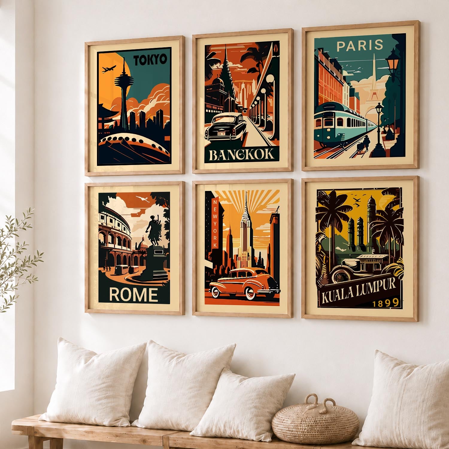 Travel Iconic City View Retro Posters Set of 6 for Wall Decor – Kotart