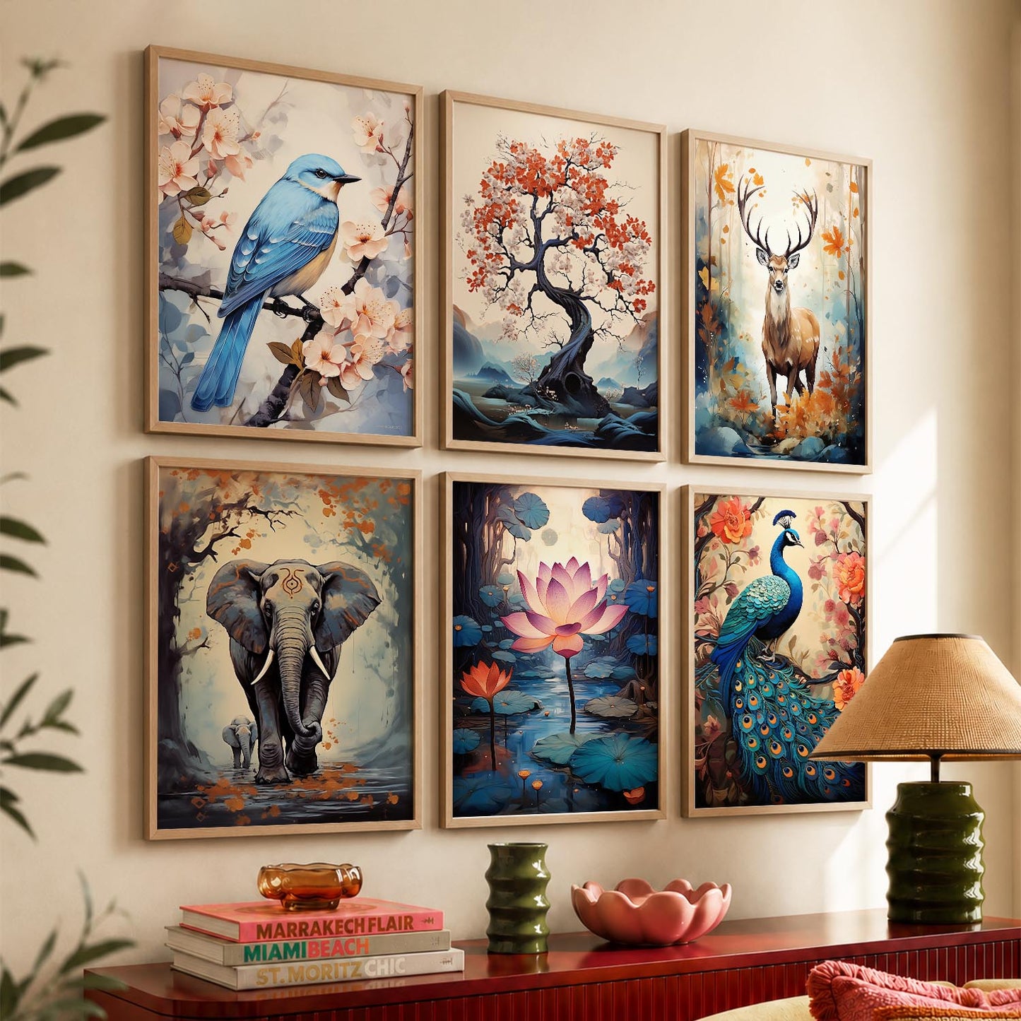 Nature Inspired Prints with Frame for Living Room Bedroom Home and Office Wall Decor Set of 6