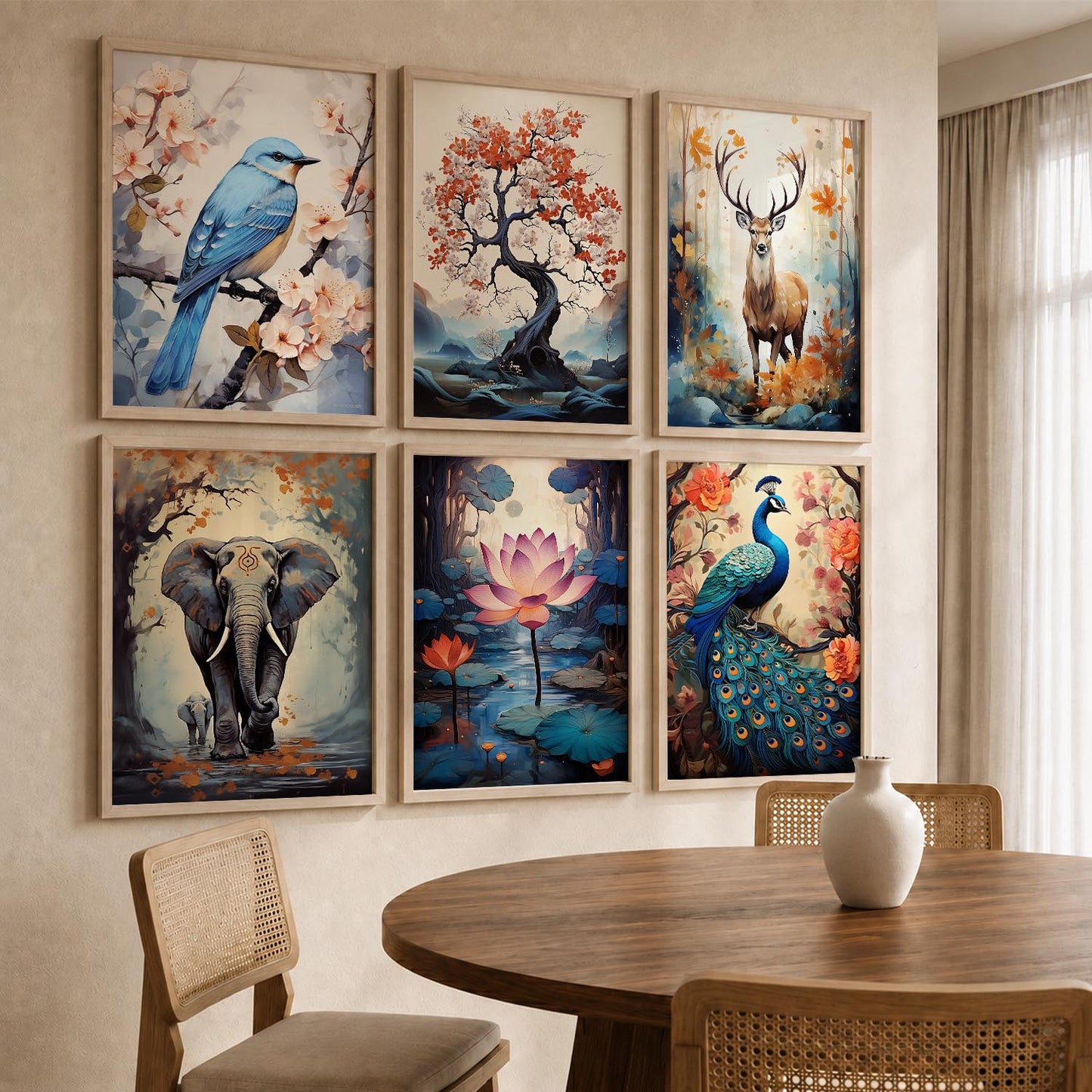 Nature Inspired Prints with Frame for Living Room Bedroom Home and Office Wall Decor Set of 6