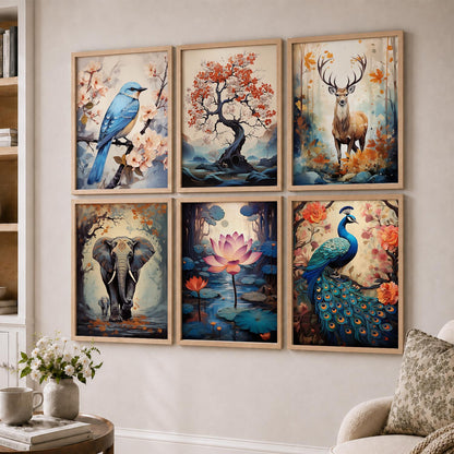 Nature Inspired Prints with Frame for Living Room Bedroom Home and Office Wall Decor Set of 6