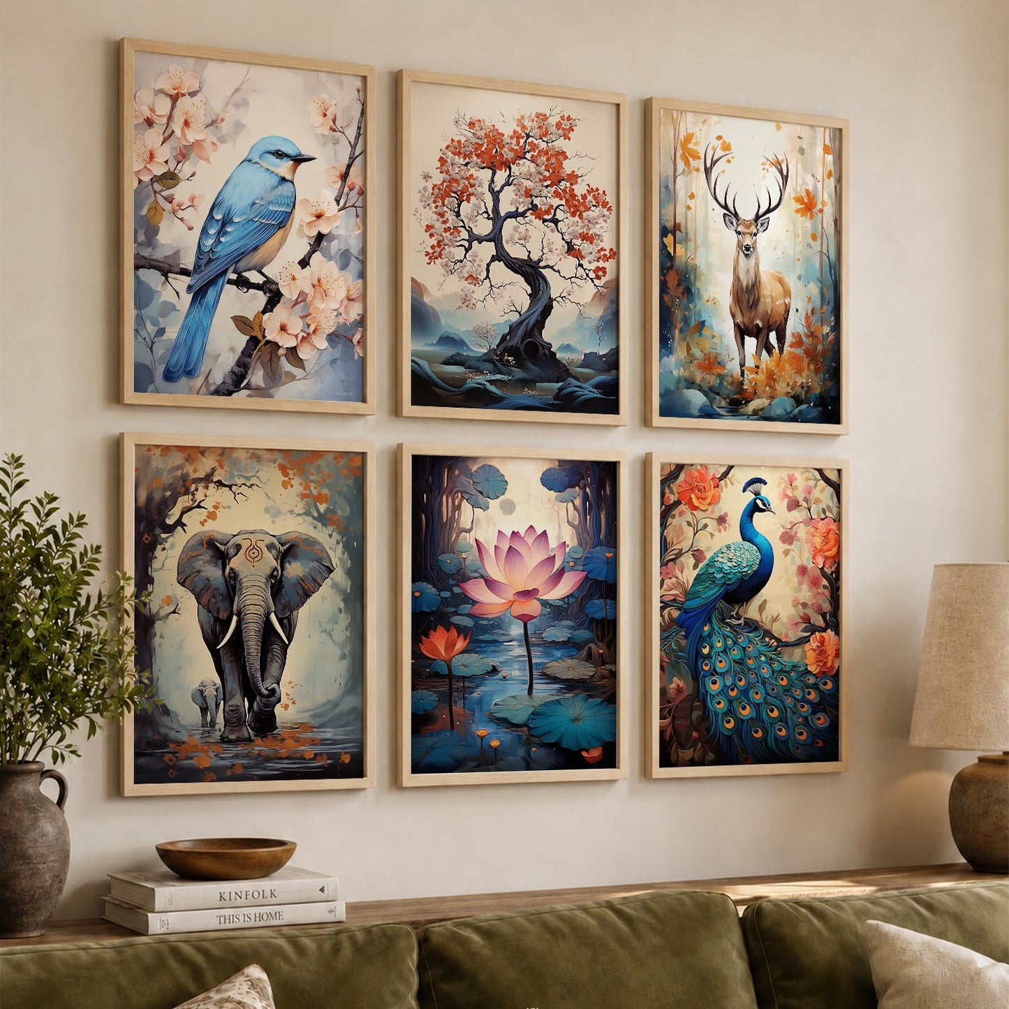 Nature Inspired Prints with Frame for Living Room Bedroom Home and Office Wall Decor Set of 6