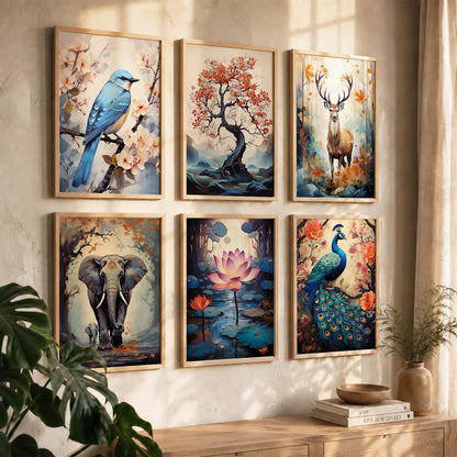 Nature Inspired Prints with Frame for Living Room Bedroom Home and Office Wall Decor Set of 6