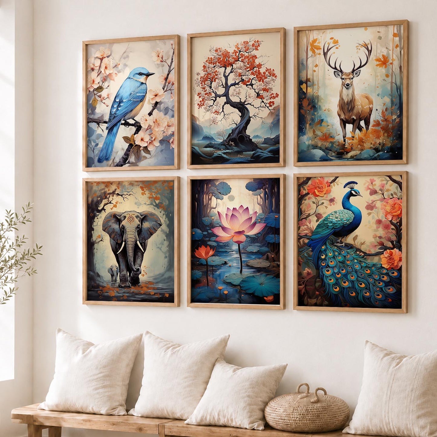 Nature Inspired Prints with Frame for Living Room Bedroom Home and Office Wall Decor Set of 6