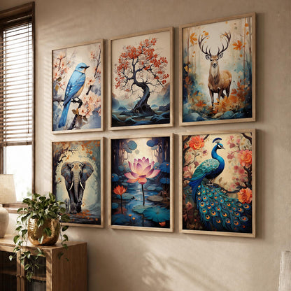 Nature Inspired Prints with Frame for Living Room Bedroom Home and Office Wall Decor Set of 6