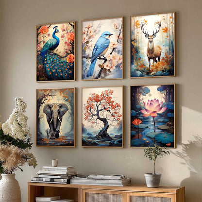 Nature Inspired Prints with Frame for Living Room Bedroom Home and Office Wall Decor Set of 6