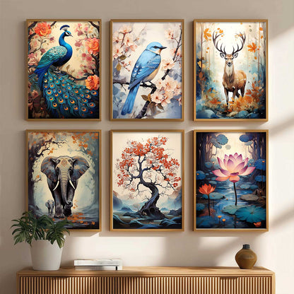 Nature Inspired Prints with Frame for Living Room Bedroom Home and Office Wall Decor Set of 6