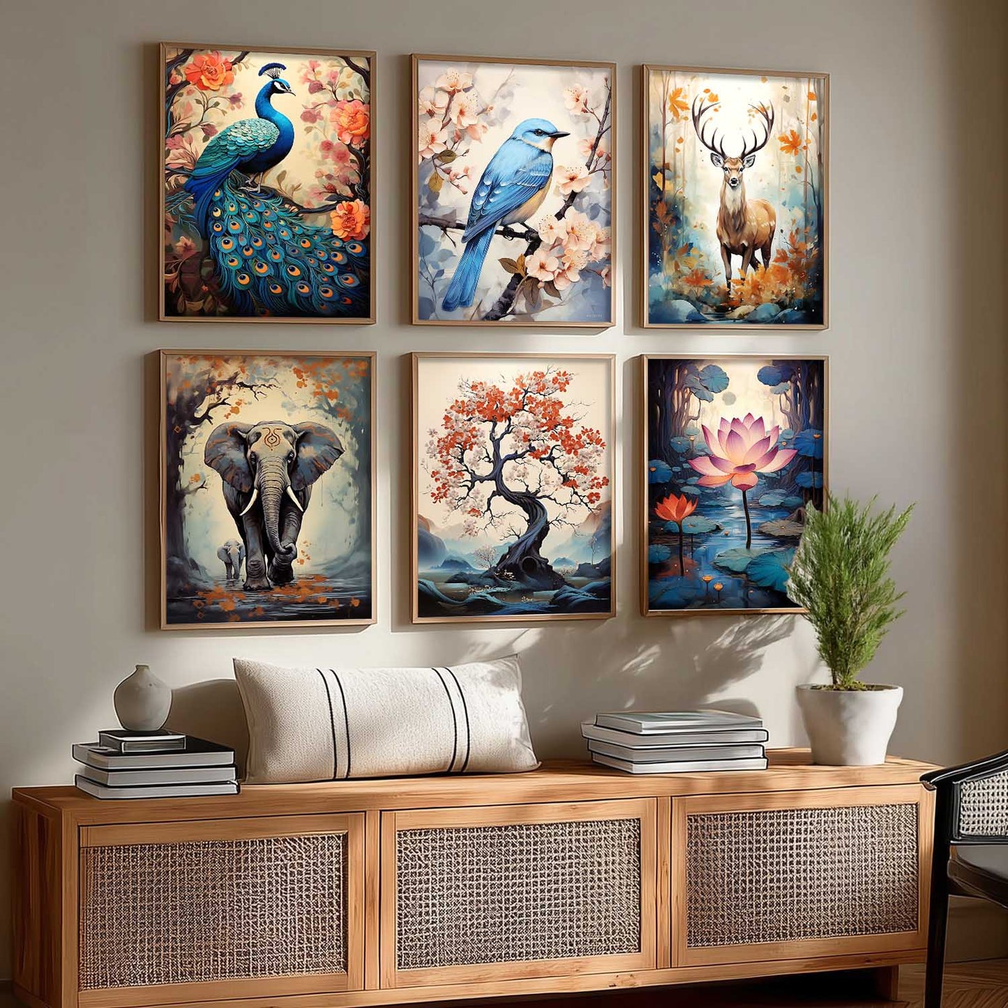 Nature Inspired Prints with Frame for Living Room Bedroom Home and Office Wall Decor Set of 6