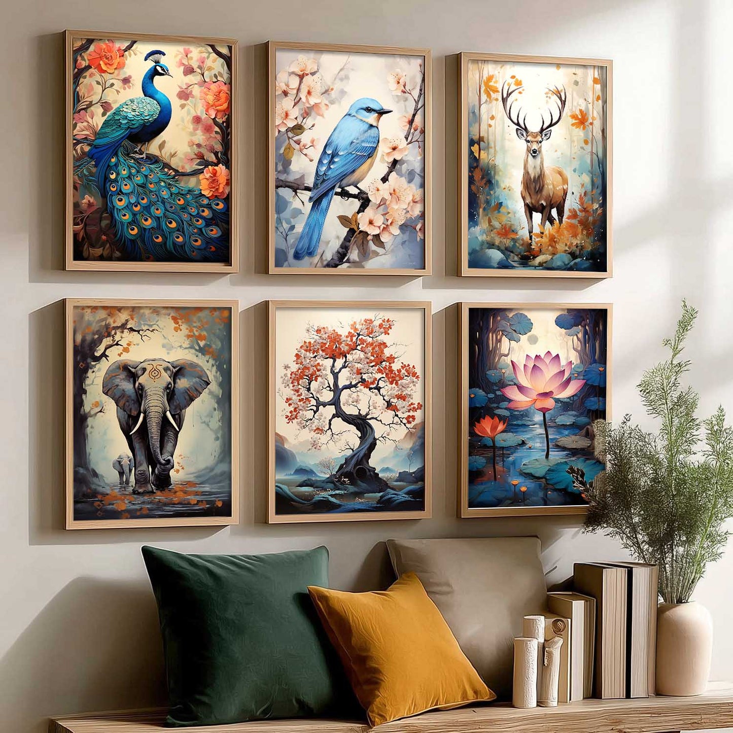 Nature Inspired Prints with Frame for Living Room Bedroom Home and Office Wall Decor Set of 6