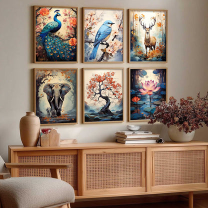 Nature Inspired Prints with Frame for Living Room Bedroom Home and Office Wall Decor Set of 6