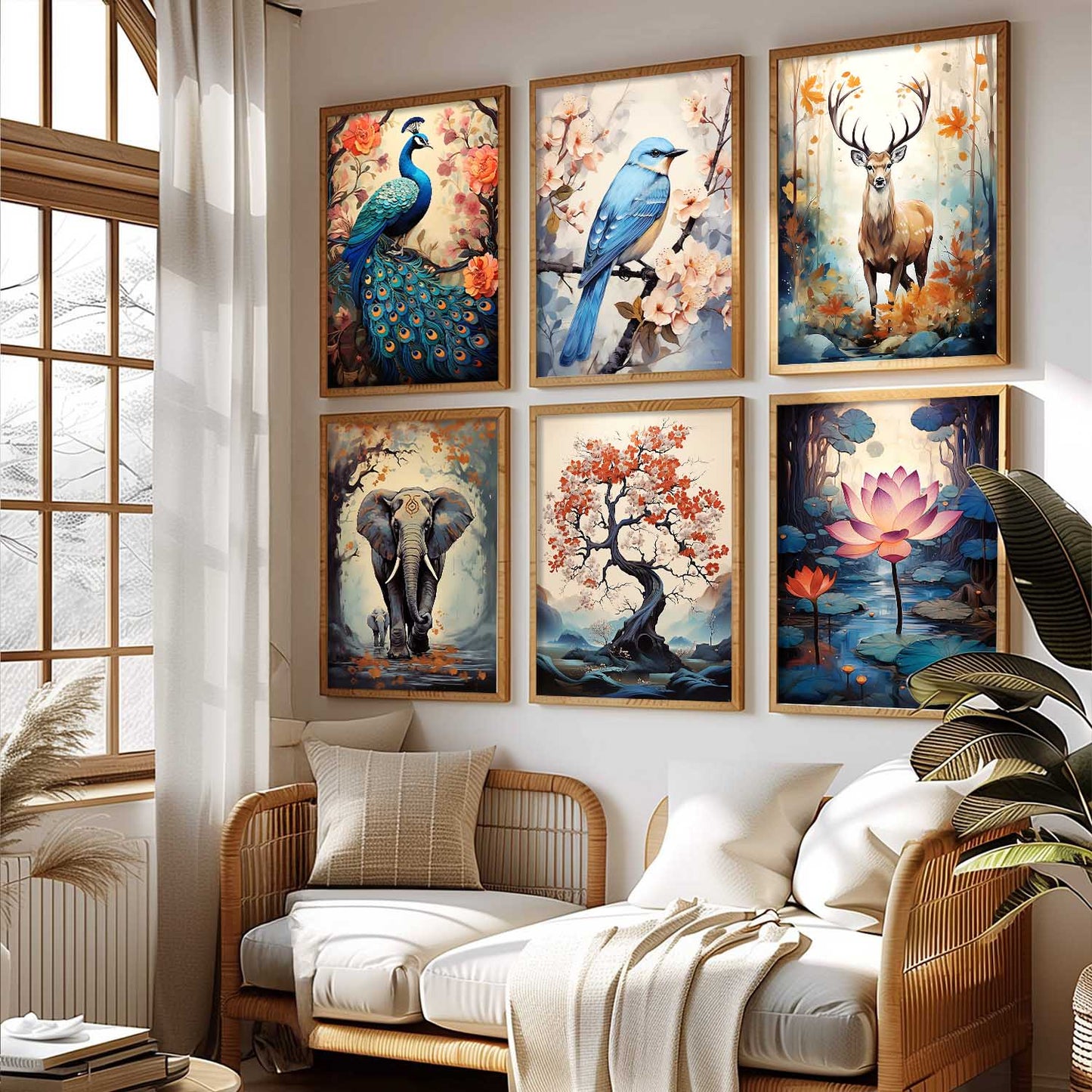 Nature Inspired Prints with Frame for Living Room Bedroom Home and Office Wall Decor Set of 6