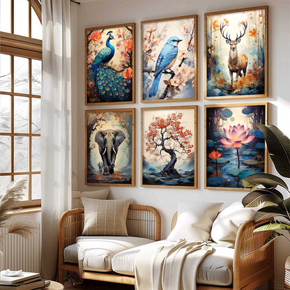 Nature Inspired Prints with Frame for Living Room Bedroom Home and Office Wall Decor Set of 6