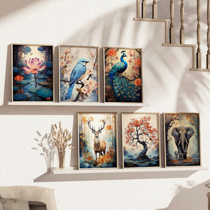 Nature Inspired Prints with Frame for Living Room Bedroom Home and Office Wall Decor Set of 6