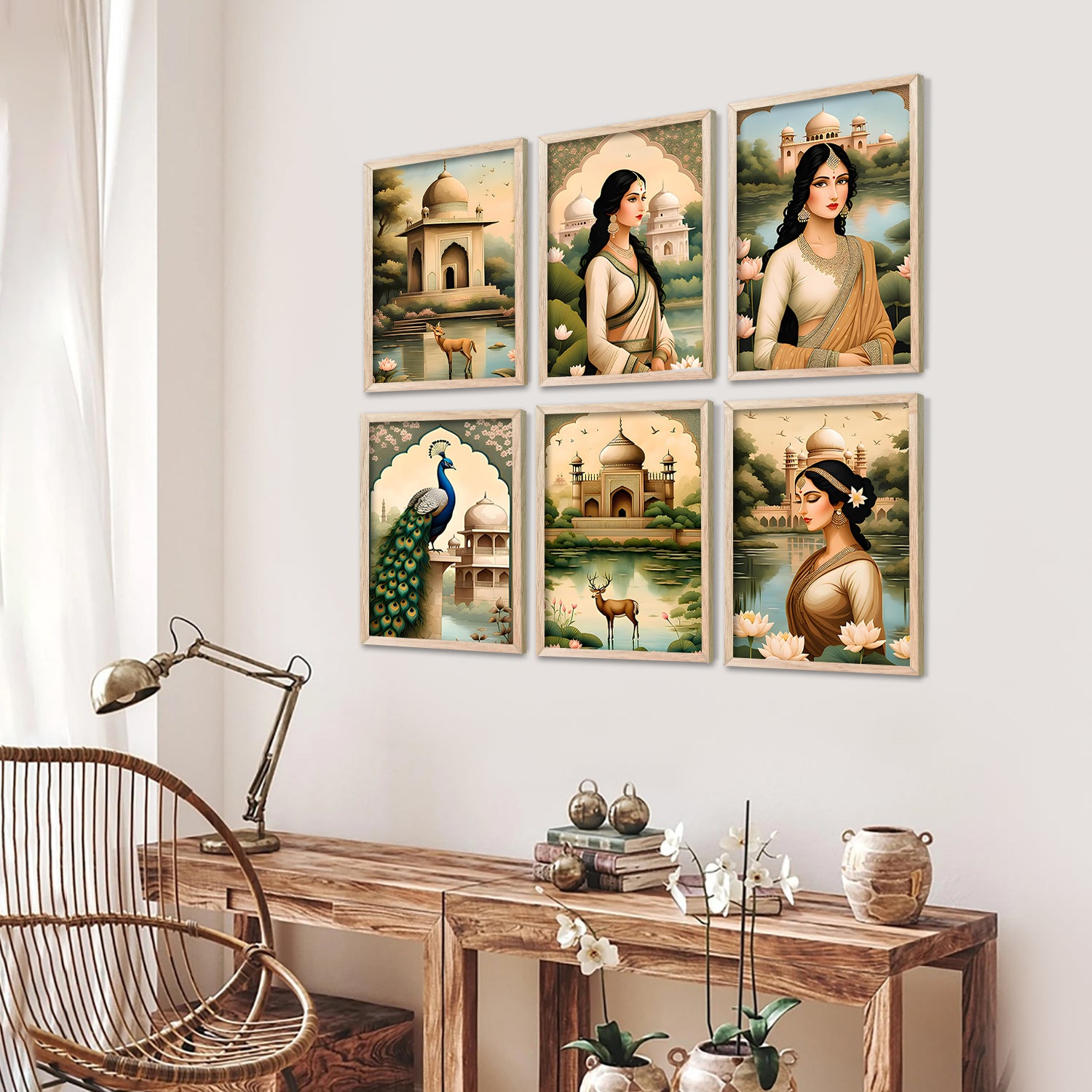 Traditional Indian Inspired Madhubani Art Prints with Frame for Living ...
