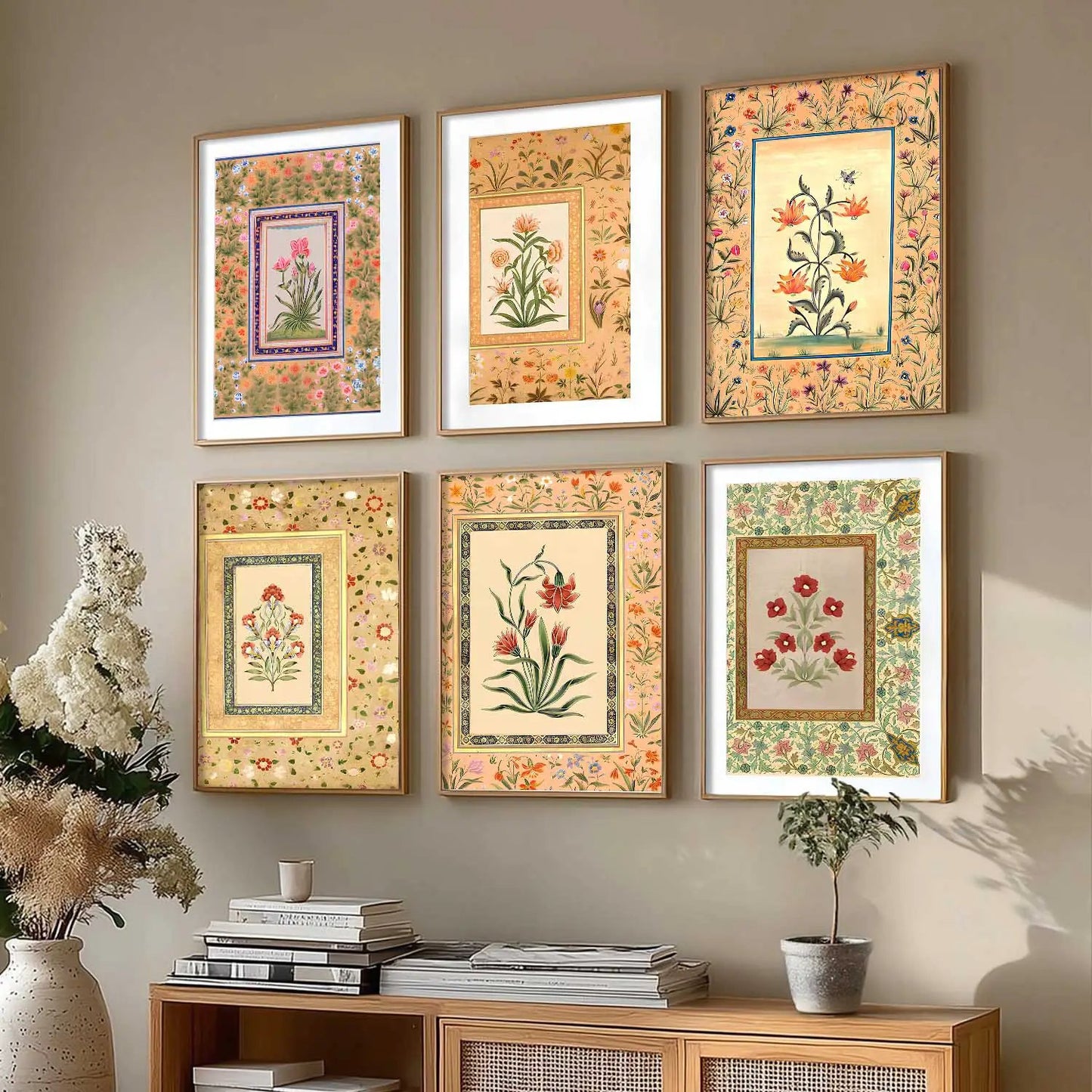Traditional Indian Inspired Madhubani Art Prints with Frame for Living Room Bedroom Home and Office Wall Decor Set of 6
