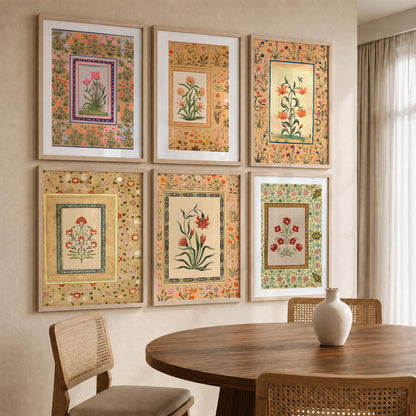 Traditional Indian Inspired Madhubani Art Prints with Frame for Living Room Bedroom Home and Office Wall Decor Set of 6