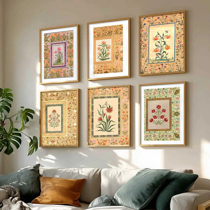 Traditional Indian Inspired Madhubani Art Prints with Frame for Living Room Bedroom Home and Office Wall Decor Set of 6