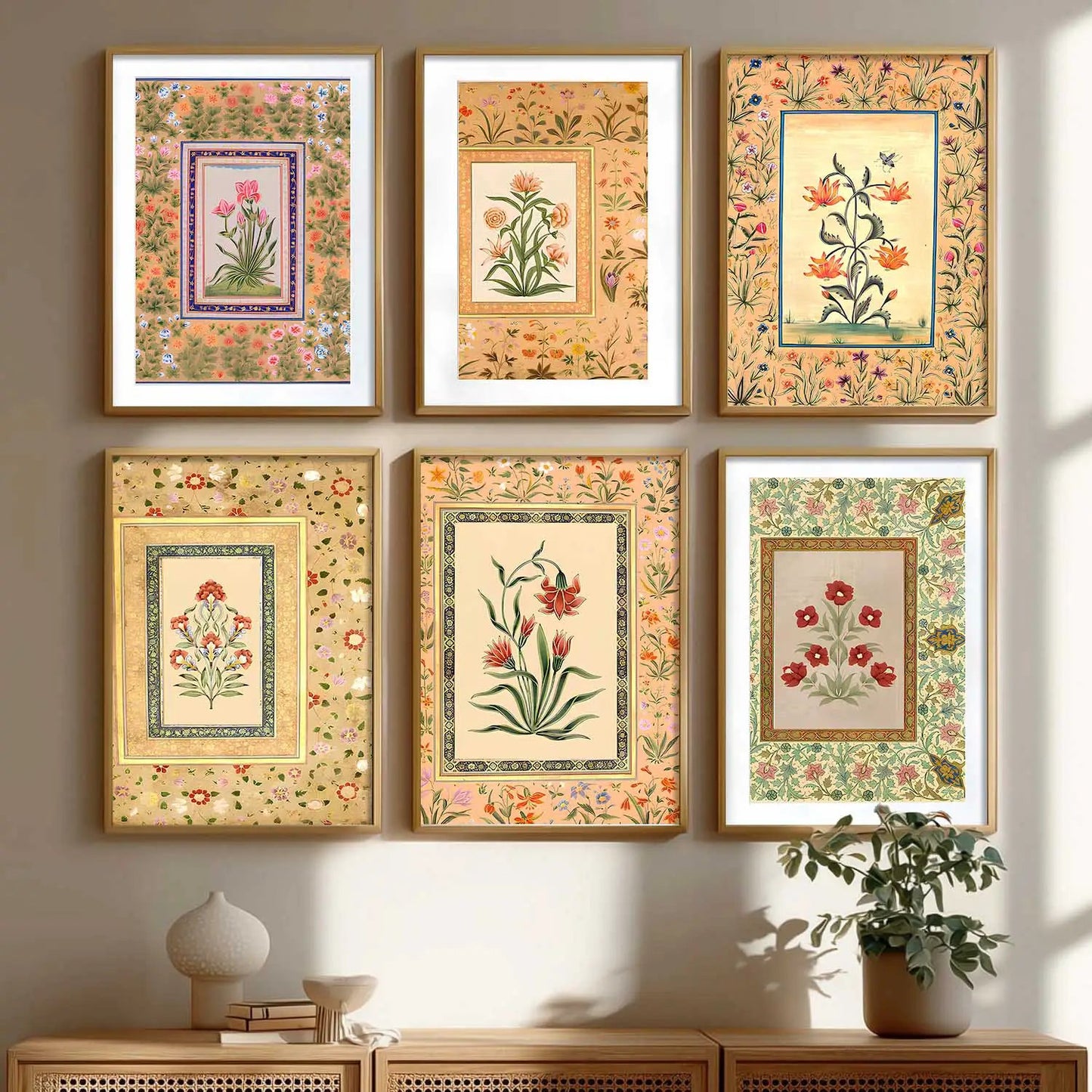 Traditional Indian Inspired Madhubani Art Prints with Frame for Living Room Bedroom Home and Office Wall Decor Set of 6