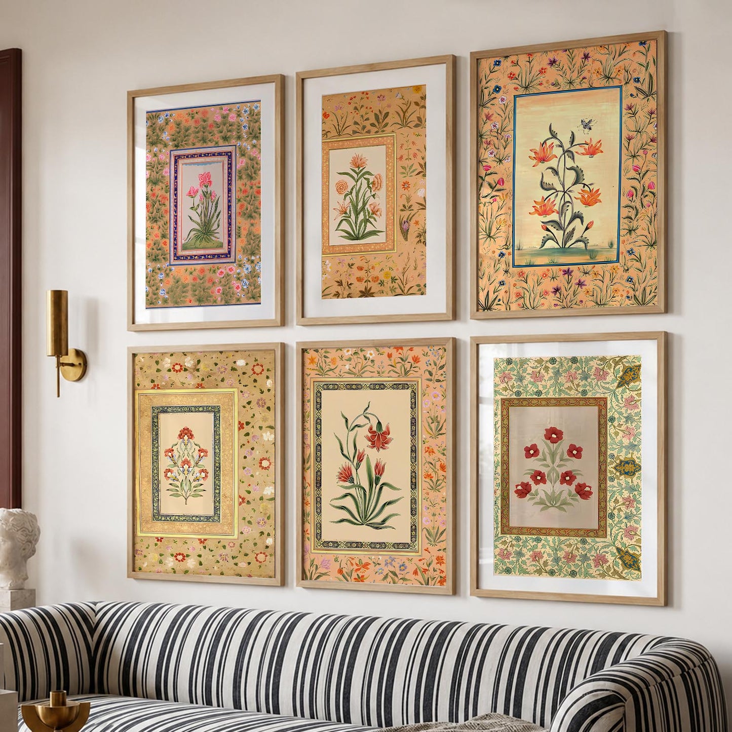 Traditional Indian Inspired Madhubani Art Prints with Frame for Living Room Bedroom Home and Office Wall Decor Set of 6